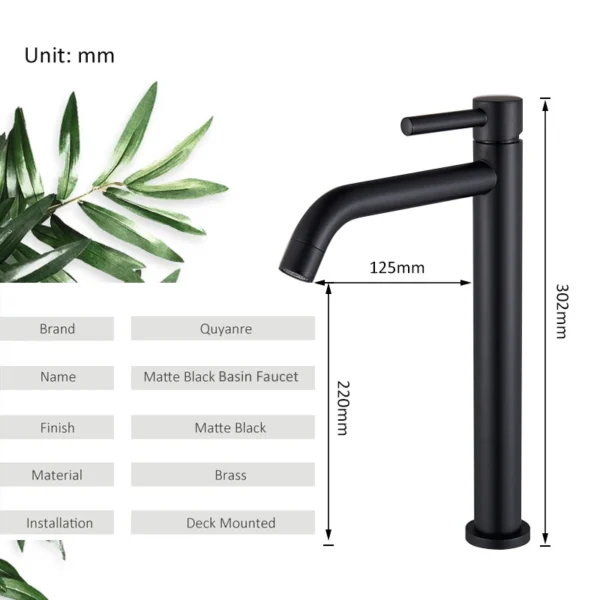 Quyanre Black Chrome Tall Basin Sink Faucet Slim Bathroom Washbasin Water Mixer Tap Hot Cold Water Basin Crane Tap Bathroom Tap - Image 2