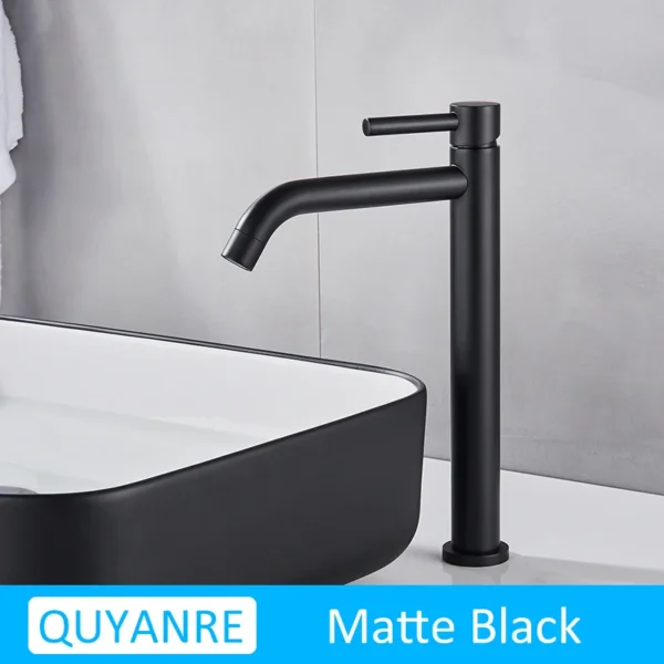 Quyanre Black Chrome Tall Basin Sink Faucet Slim Bathroom Washbasin Water Mixer Tap Hot Cold Water Basin Crane Tap Bathroom Tap - Image 8