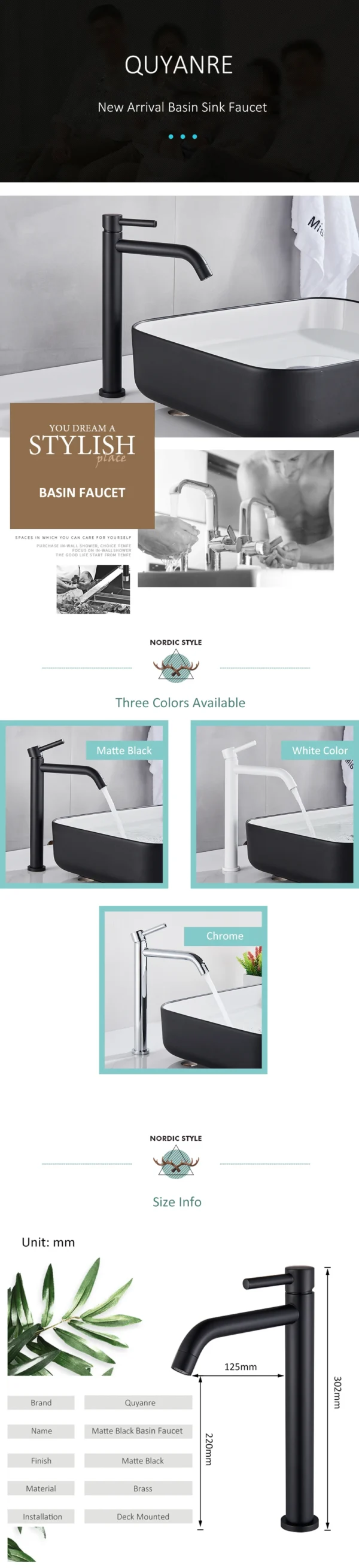 Quyanre Black Chrome Tall Basin Sink Faucet Slim Bathroom Washbasin Water Mixer Tap Hot Cold Water Basin Crane Tap Bathroom Tap - Image 13