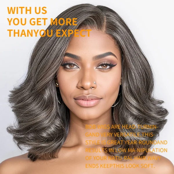 10 Inch Salt and Pepper Body Wave Short Bob Wig 5x5 Glueless Closure Wig Human Hair Wigs Lace Frontal Wig For Black Women - Image 2