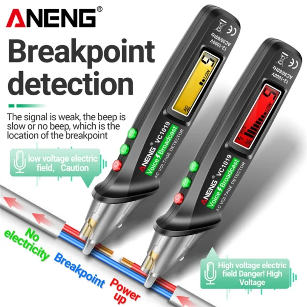 ANENG VC1019 Red Laser Test Pen Voice Broadcast Voltage Detector 12-1000V Volt Current Non-Contact Pen Electric Teste Meter Tool - Image 5
