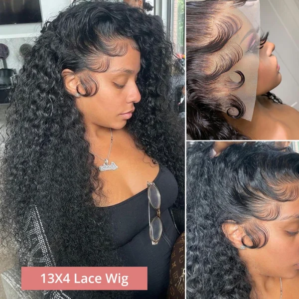 High 300 Density HD 13X6 Transparent Curly Human Hair Lace Frontal Wig 40 46 Inch Deep Water Wave 13X4 Lace Front Human Hair Wig - Image 9