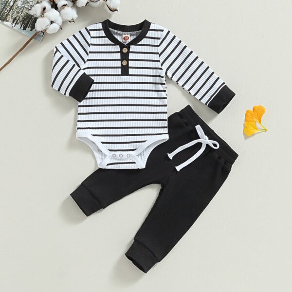 2023-06-29 Lioraitiin 0-24M Infant Baby Boy 2Pcs Fall Outfits Long Sleeve Striped Print Romper Pants Set Infant Warm Clothes - Image 22