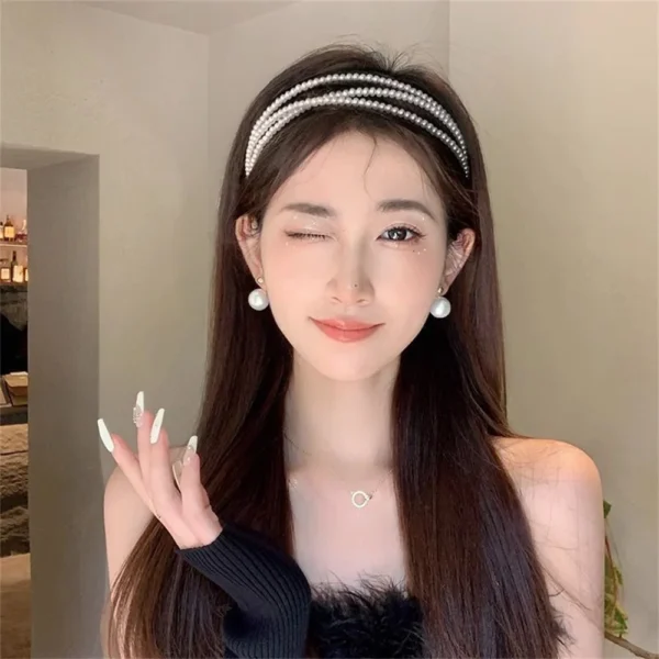 1PC Retro Elegant Pearl Headband For Women Girls Three Layers Pearls Hairband Female Bezel Hair Hoop Trendy Hair Accessories - Image 7