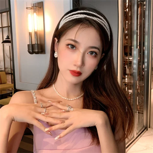 1PC Retro Elegant Pearl Headband For Women Girls Three Layers Pearls Hairband Female Bezel Hair Hoop Trendy Hair Accessories - Image 6