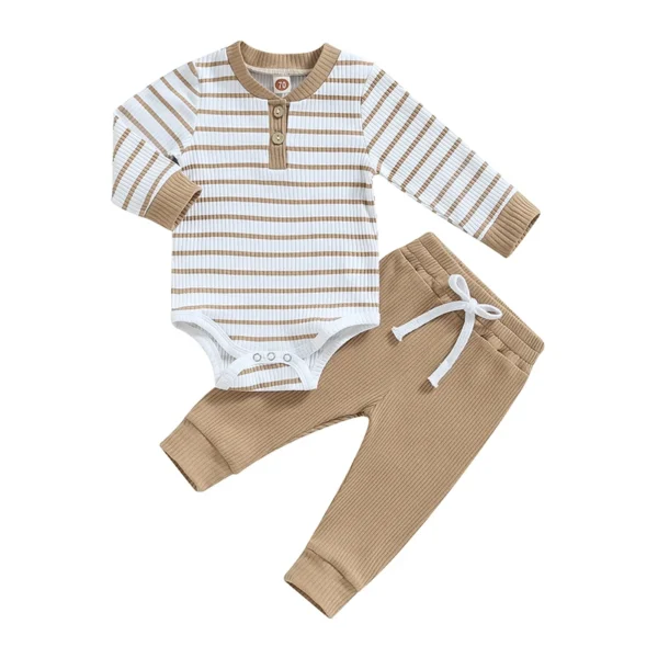 2023-06-29 Lioraitiin 0-24M Infant Baby Boy 2Pcs Fall Outfits Long Sleeve Striped Print Romper Pants Set Infant Warm Clothes - Image 9