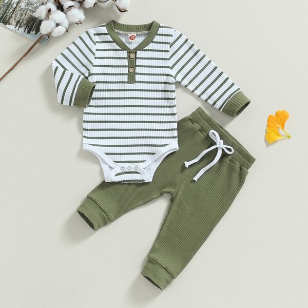 2023-06-29 Lioraitiin 0-24M Infant Baby Boy 2Pcs Fall Outfits Long Sleeve Striped Print Romper Pants Set Infant Warm Clothes - Image 29
