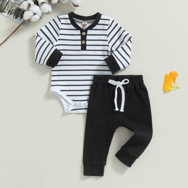 2023-06-29 Lioraitiin 0-24M Infant Baby Boy 2Pcs Fall Outfits Long Sleeve Striped Print Romper Pants Set Infant Warm Clothes - Image 23