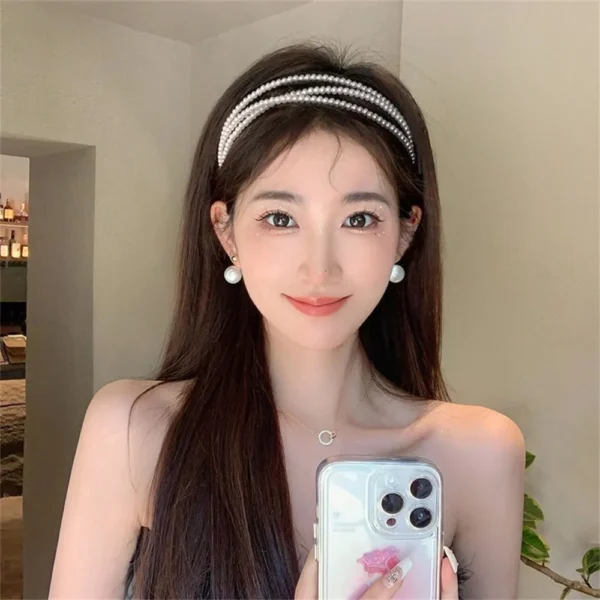 1PC Retro Elegant Pearl Headband For Women Girls Three Layers Pearls Hairband Female Bezel Hair Hoop Trendy Hair Accessories - Image 5