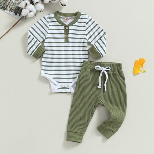 2023-06-29 Lioraitiin 0-24M Infant Baby Boy 2Pcs Fall Outfits Long Sleeve Striped Print Romper Pants Set Infant Warm Clothes - Image 30