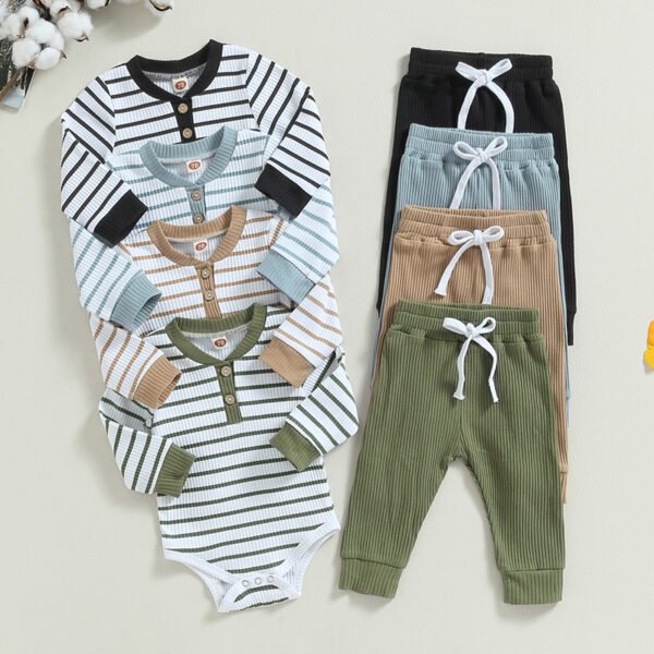 2023-06-29 Lioraitiin 0-24M Infant Baby Boy 2Pcs Fall Outfits Long Sleeve Striped Print Romper Pants Set Infant Warm Clothes - Image 11