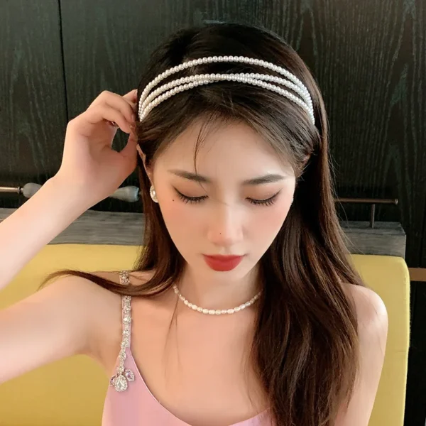 1PC Retro Elegant Pearl Headband For Women Girls Three Layers Pearls Hairband Female Bezel Hair Hoop Trendy Hair Accessories - Image 4