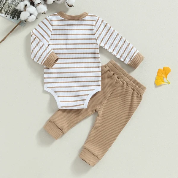 2023-06-29 Lioraitiin 0-24M Infant Baby Boy 2Pcs Fall Outfits Long Sleeve Striped Print Romper Pants Set Infant Warm Clothes - Image 4
