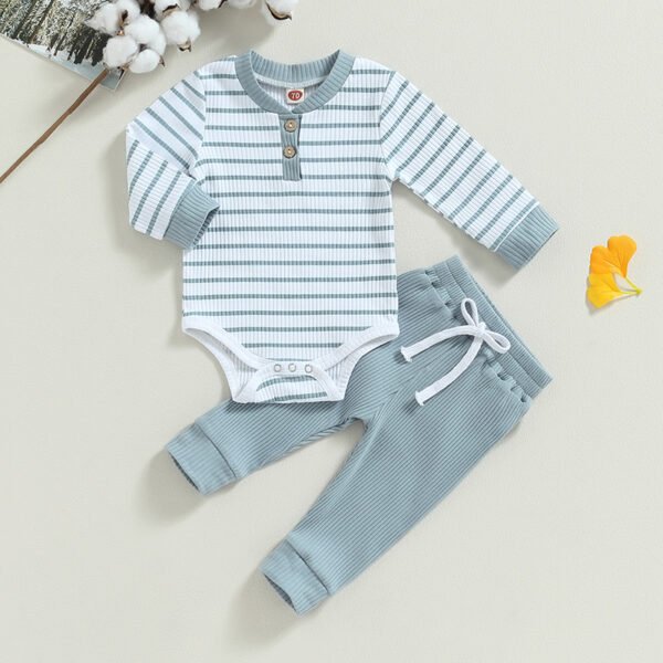2023-06-29 Lioraitiin 0-24M Infant Baby Boy 2Pcs Fall Outfits Long Sleeve Striped Print Romper Pants Set Infant Warm Clothes - Image 26