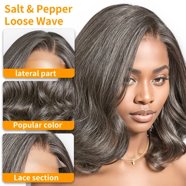 10 Inch Salt and Pepper Body Wave Short Bob Wig 5x5 Glueless Closure Wig Human Hair Wigs Lace Frontal Wig For Black Women - Image 4