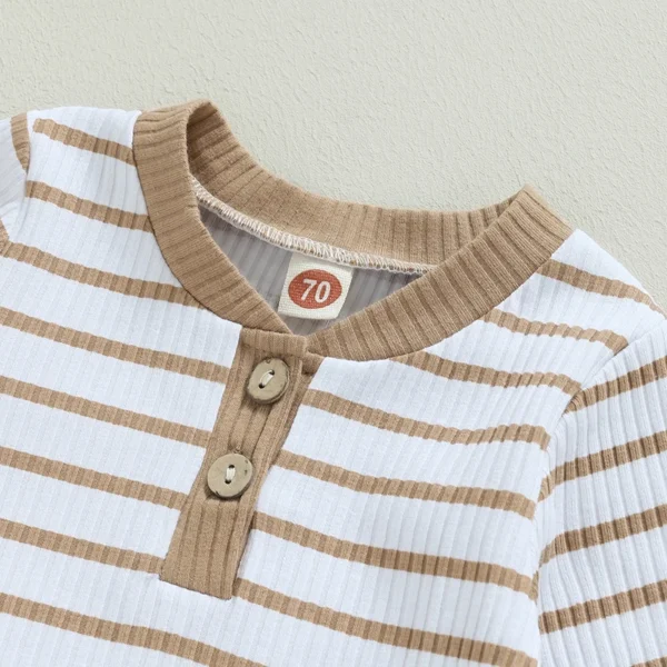 2023-06-29 Lioraitiin 0-24M Infant Baby Boy 2Pcs Fall Outfits Long Sleeve Striped Print Romper Pants Set Infant Warm Clothes - Image 5
