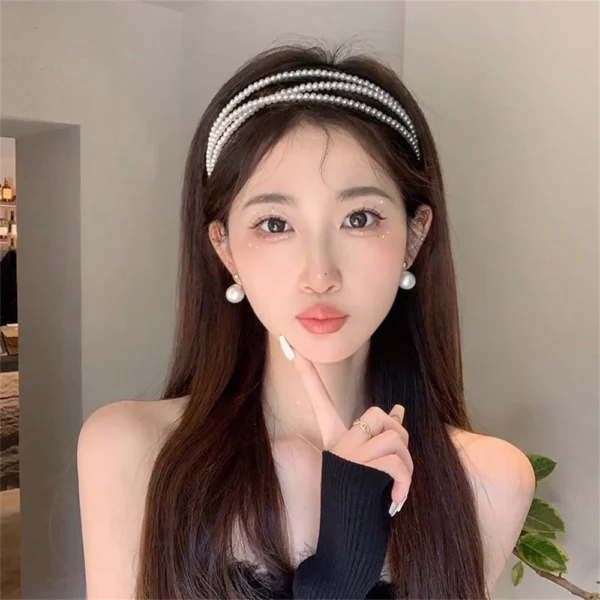 1PC Retro Elegant Pearl Headband For Women Girls Three Layers Pearls Hairband Female Bezel Hair Hoop Trendy Hair Accessories - Image 3