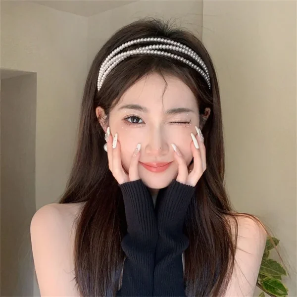1PC Retro Elegant Pearl Headband For Women Girls Three Layers Pearls Hairband Female Bezel Hair Hoop Trendy Hair Accessories - Image 2