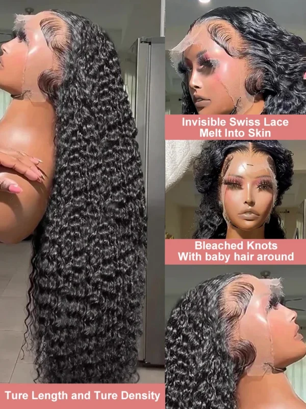 High 300 Density HD 13X6 Transparent Curly Human Hair Lace Frontal Wig 40 46 Inch Deep Water Wave 13X4 Lace Front Human Hair Wig - Image 2