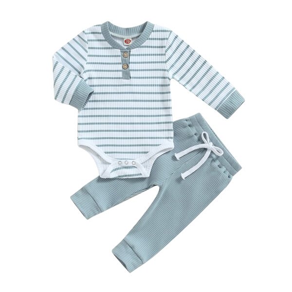 2023-06-29 Lioraitiin 0-24M Infant Baby Boy 2Pcs Fall Outfits Long Sleeve Striped Print Romper Pants Set Infant Warm Clothes - Image 25