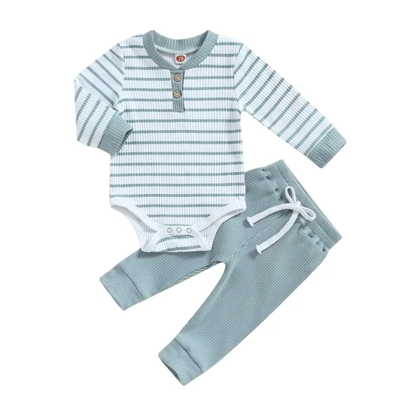 2023-06-29 Lioraitiin 0-24M Infant Baby Boy 2Pcs Fall Outfits Long Sleeve Striped Print Romper Pants Set Infant Warm Clothes - Image 7