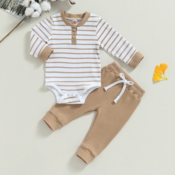 2023-06-29 Lioraitiin 0-24M Infant Baby Boy 2Pcs Fall Outfits Long Sleeve Striped Print Romper Pants Set Infant Warm Clothes - Image 13