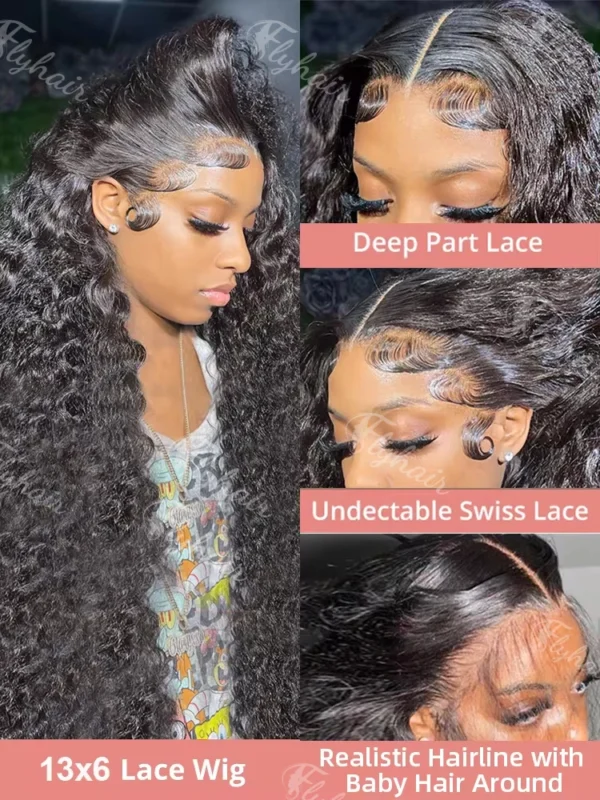 High 300 Density HD 13X6 Transparent Curly Human Hair Lace Frontal Wig 40 46 Inch Deep Water Wave 13X4 Lace Front Human Hair Wig - Image 4