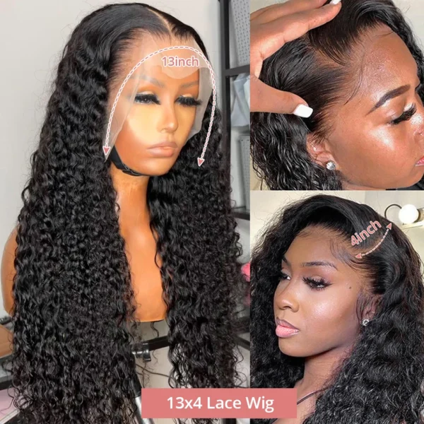 High 300 Density HD 13X6 Transparent Curly Human Hair Lace Frontal Wig 40 46 Inch Deep Water Wave 13X4 Lace Front Human Hair Wig - Image 8