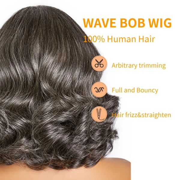 10 Inch Salt and Pepper Body Wave Short Bob Wig 5x5 Glueless Closure Wig Human Hair Wigs Lace Frontal Wig For Black Women - Image 3
