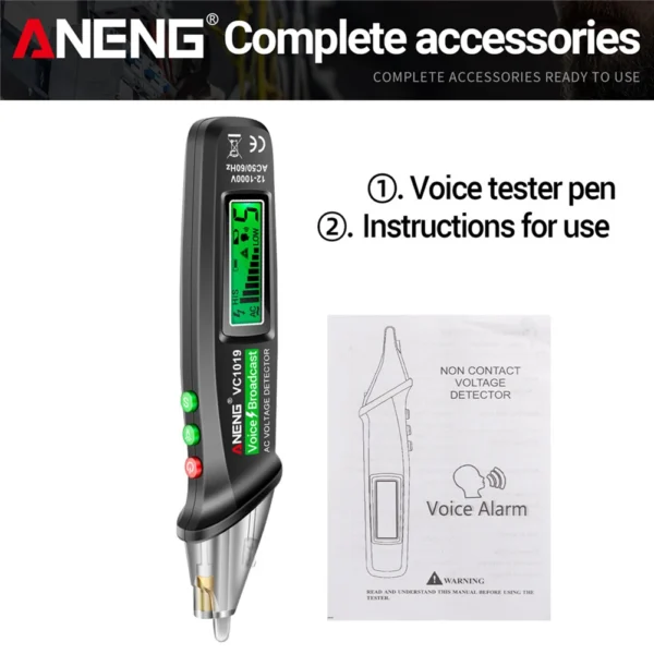 ANENG VC1019 Red Laser Test Pen Voice Broadcast Voltage Detector 12-1000V Volt Current Non-Contact Pen Electric Teste Meter Tool - Image 9