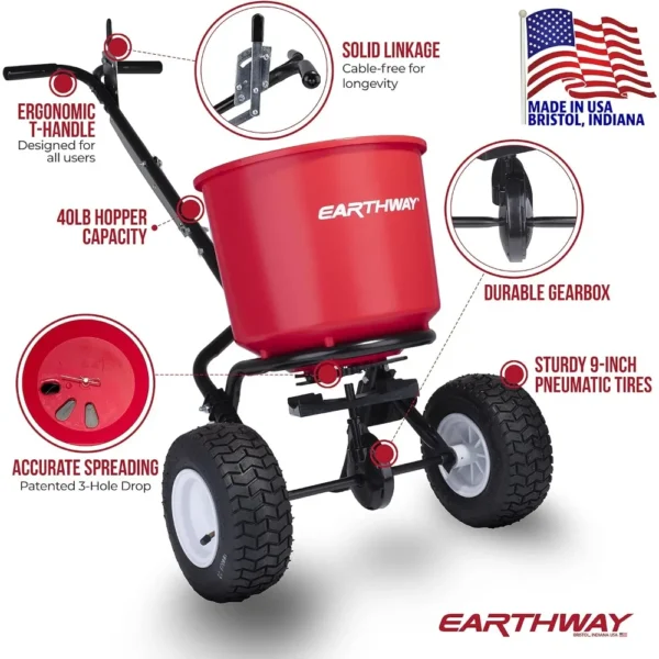 2600A-Plus 40 LB (18 KG) Walk-Behind Broadcast Fertilizer Spreader, Garden Seeder, Salt Spreader w/9-Inch Pneumatic Wheels - Image 2